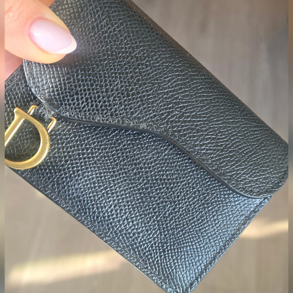 DIOR Black Saddle Bloom Card Holder